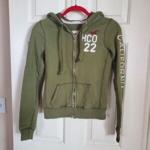 Hollister Olive Green Zipper Hoodie Medium Vintage